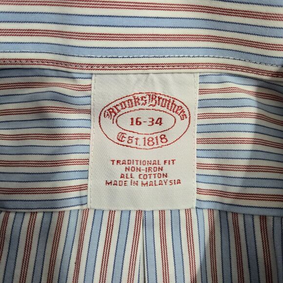 Brooks Brothers Men 34 16 Traditional Fit Striped Cotton Long Sleeve Dress Shirt - Picture 7 of 11